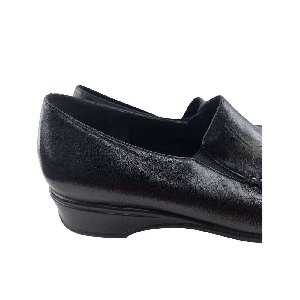 Munro American Black Leather Walking Wedge Loafers Womens 11.5 W M20578 Slip On